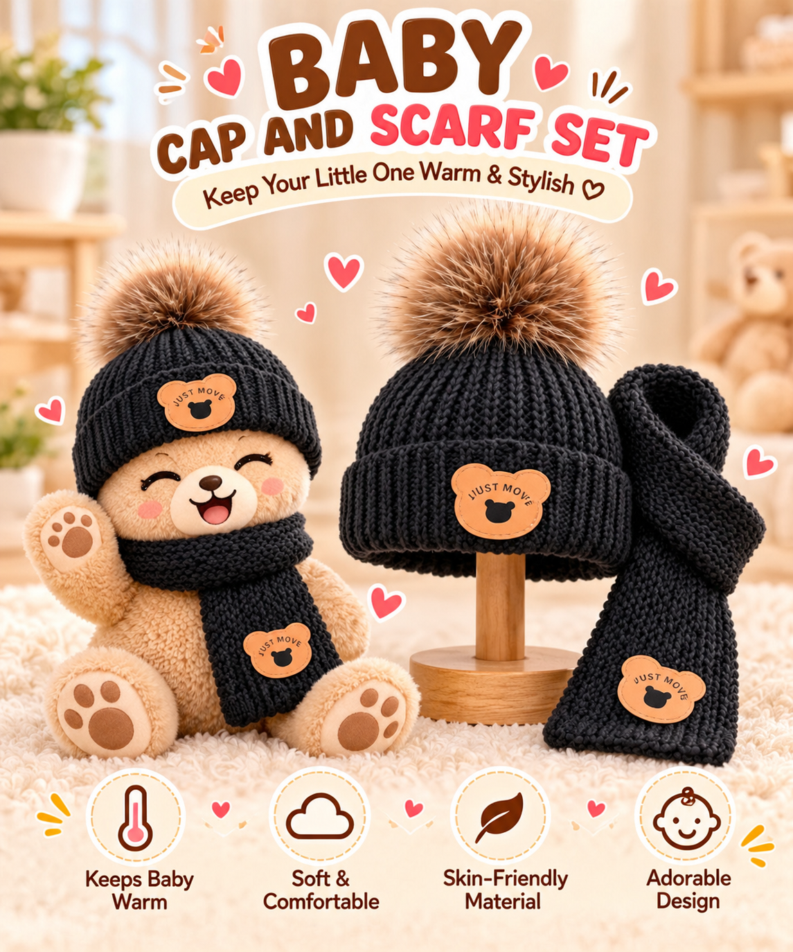 Knitted Fabric Premium Baby winter Cap and Scarf set | 0.5-4 Years
