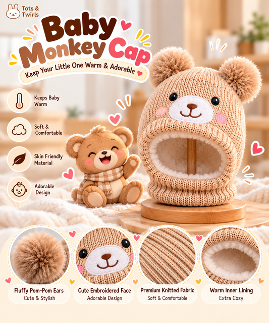 Little Bear Hugs – Baby Knitted Monkey Cap | 0.5-4 Years