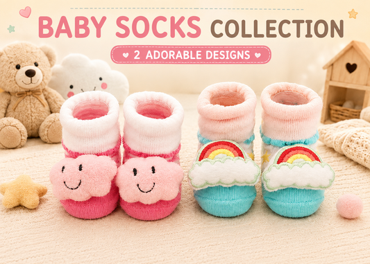 Little Animal Hugs Socks | Set of 2 Socks | Cloud and Rainbow