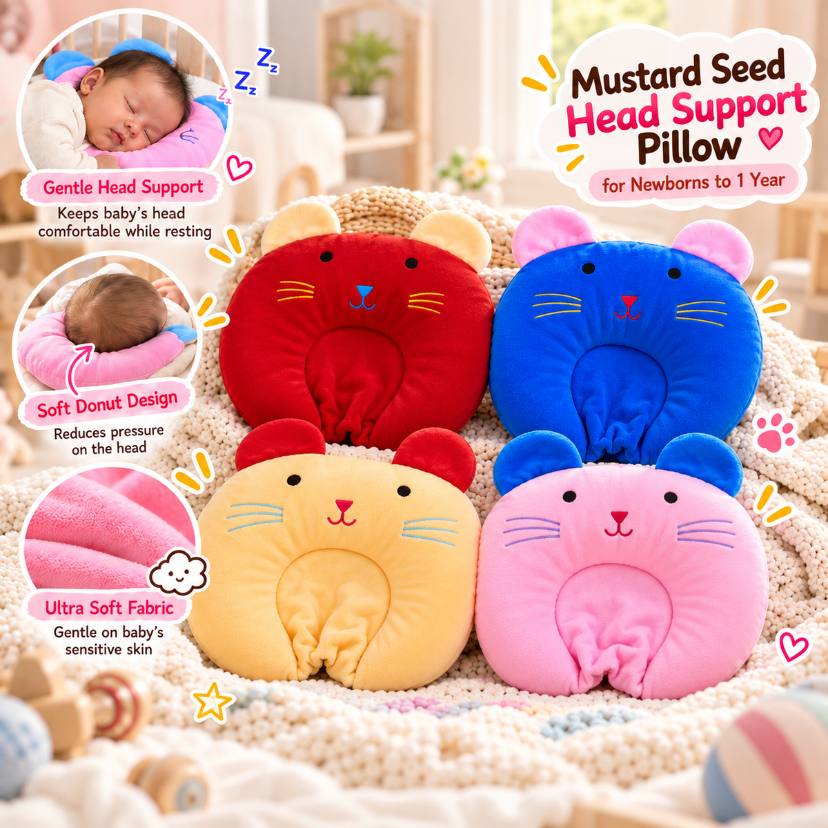 PurrNest | Baby Head Support Pillow