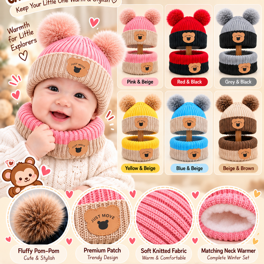 Knitted Fabric Premium Baby winter Cap and Neck warmer set | 0.5-4 Years