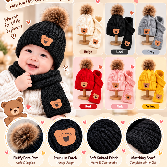 Knitted Fabric Premium Baby winter Cap and Scarf set | 0.5-4 Years
