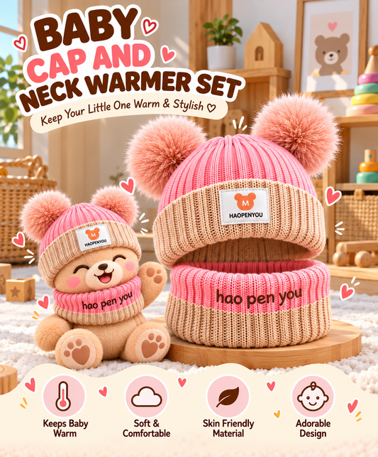 Knitted Fabric Premium Baby winter Cap and Neck warmer set | 0.5-4 Years