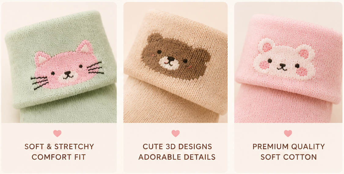 Cuddle Pals – Pastel Animal Socks | Pack of 3 Pairs