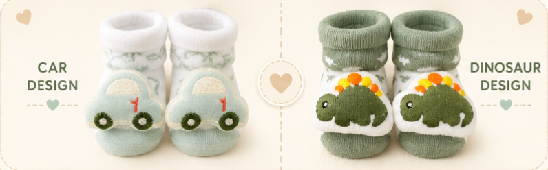 Little Animal Hugs Socks | Set of 2 Socks | Dinosaur and Car