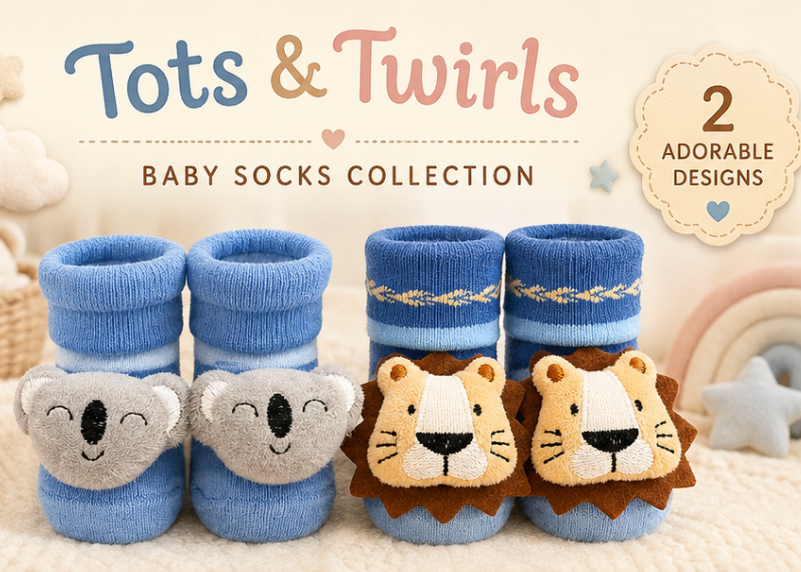 Little Animal Hugs Socks | Set of 2 Socks | Lion and Koala