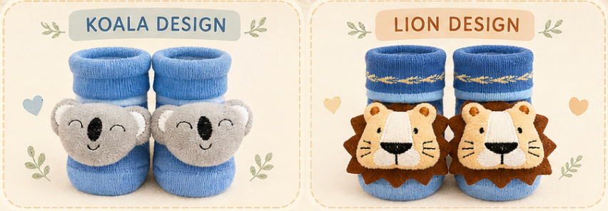 Little Animal Hugs Socks | Set of 2 Socks | Lion and Koala