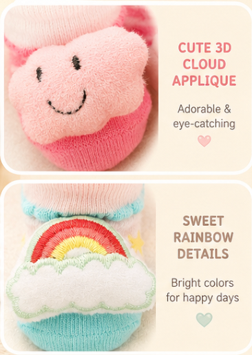 Little Animal Hugs Socks | Set of 2 Socks | Cloud and Rainbow