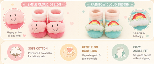 Little Animal Hugs Socks | Set of 2 Socks | Cloud and Rainbow